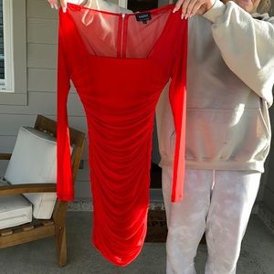 Red Long Sleeve Bardot Dress, never worn